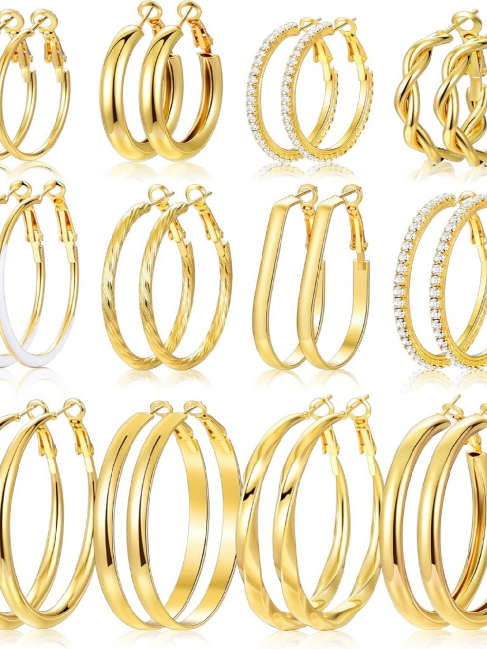 12 Pairs Gold Hoop Earrings Set for Women, Lightweight Big/Large Hoop Earrings M